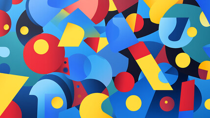 Abstract background with colorful shapes and a blue gradient for a web banner design template, flat geometric shapes