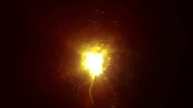 A glowing golden burst of light in a dark background, radiating warmth and energy sphere. Perfect for themes of power, energy, or creativity, video in high quality 4k, motion design