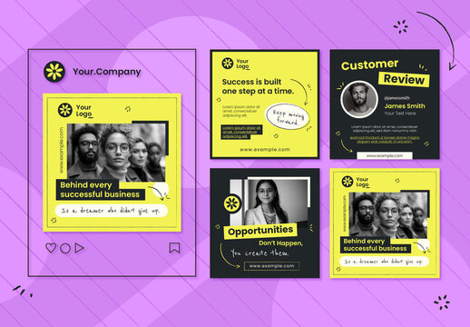 Modern Yellow and Black Motivational Social Media Post Template Set