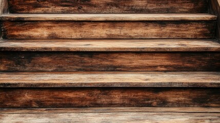 Obraz premium Close-Up View of Weathered Wooden Stairs Showing the Texture and Grain of Rustic Wood, Perfect for Interior and Architectural Design Projects