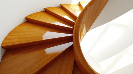 Elegant Spiral Wooden Staircase with Modern Design and Smooth Curves Enhancing the Aesthetic Beauty of Interior Spaces in Natural Light