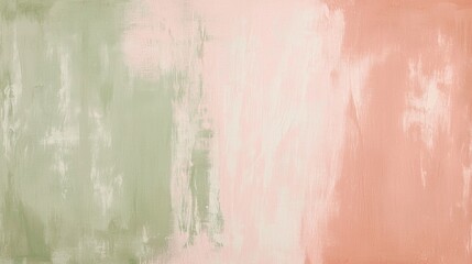 Fototapeta premium Wide abstract painting background showcasing a blend of green, pink, and peach colors, creating a soft and textured visual effect