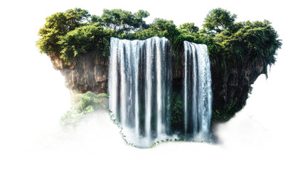 Majestic Waterfall Cascading over Lush Green Cliffs Surrounded by Vibrant Tropical Foliage in a Serene Natural Landscape