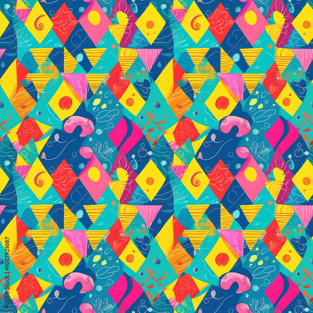 Poster colorful geometric patterns creating a vibrant abstract tapestry for artistic expression