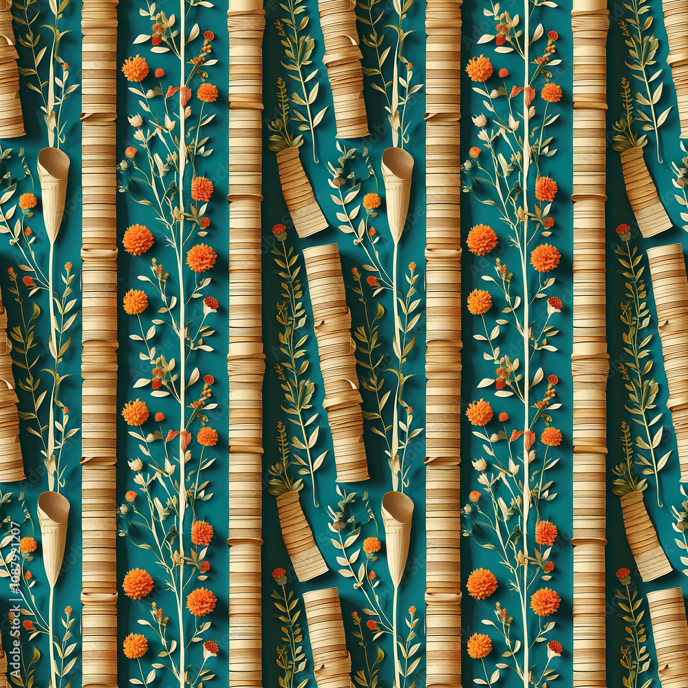 Poster vibrant floral pattern with books creating a whimsical and artistic backdrop