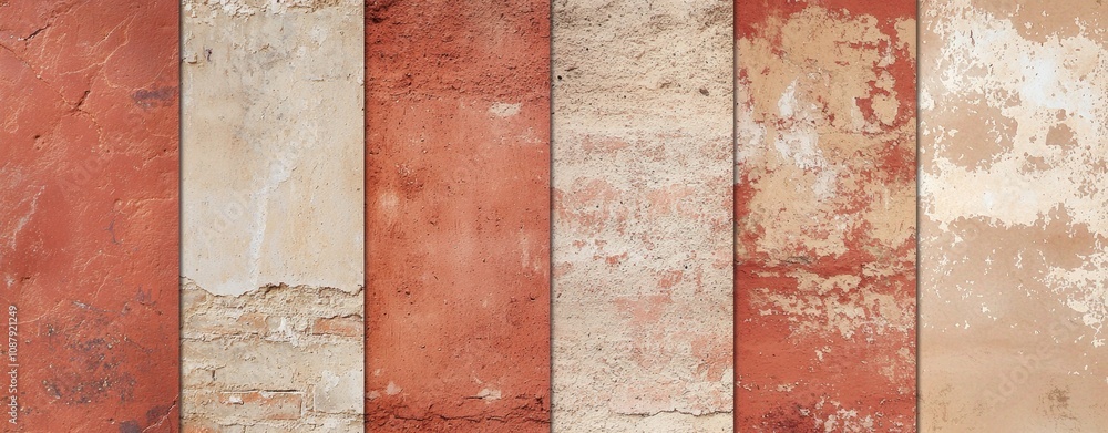 Poster different colored strips showing various textures of weathered plaster and brick walls create a beau
