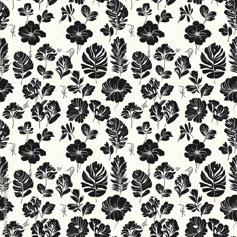 Poster elegant floral pattern design featuring bold monochrome elements in a harmonious layout