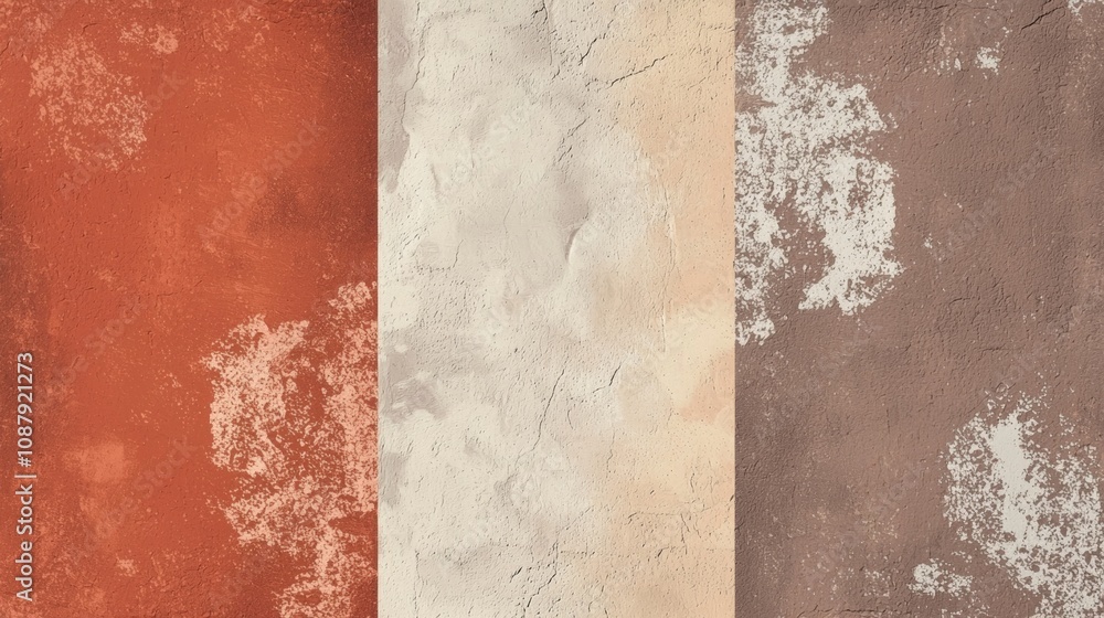 Poster weathered wall showing signs of age and decay with three distinct colors creating a striking visual 