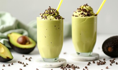 Fresh fruit smoothies mixed with avocado and milk are very delicious ai generated