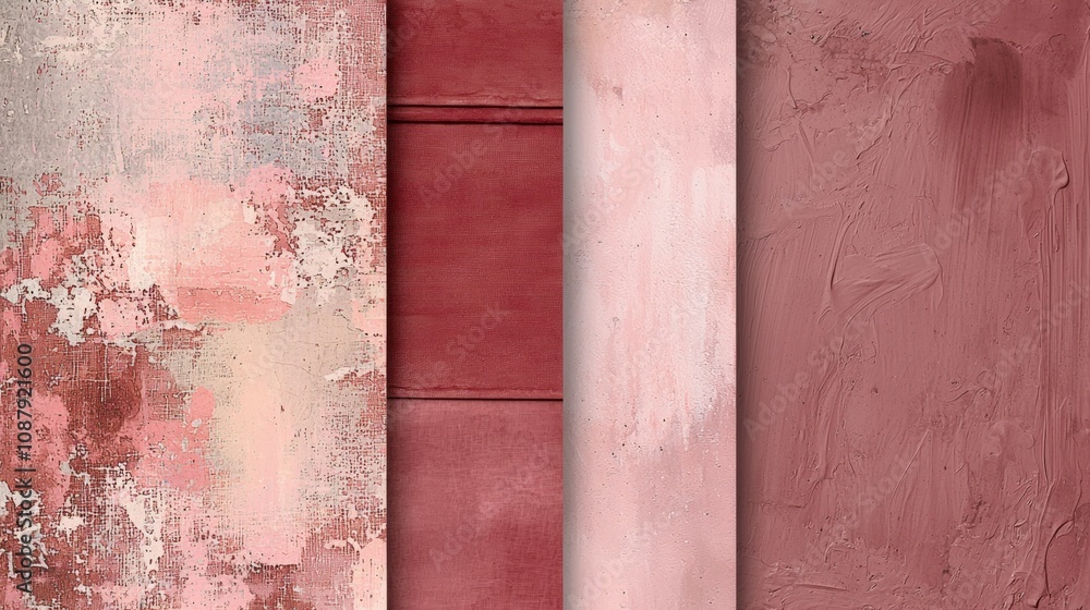 Poster four different pink and red textured backgrounds are combined together, creating a unified compositi