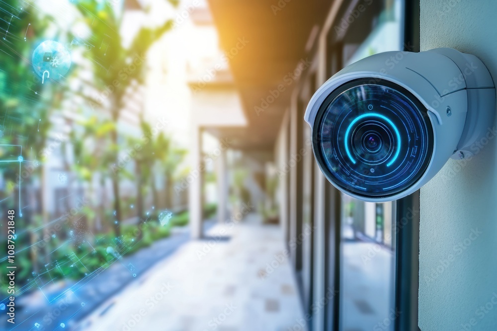 Aufkleber this high-tech home entrance showcases smart security features including cameras, motion sensors, an