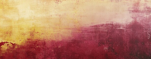 Obraz premium Yellow and burgundy acrylic paint strokes creating an abstract textured background with blended colors and a vintage, grunge effect
