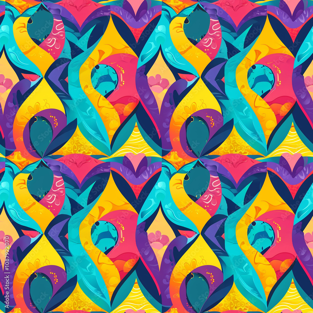Poster vibrant abstract pattern with swirling colors and playful shapes in lively design