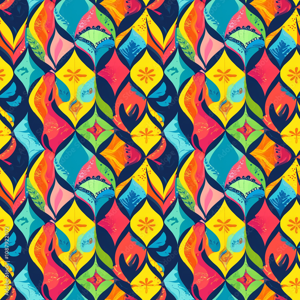 Poster vibrant abstract patterns create a lively mosaic of color and shape