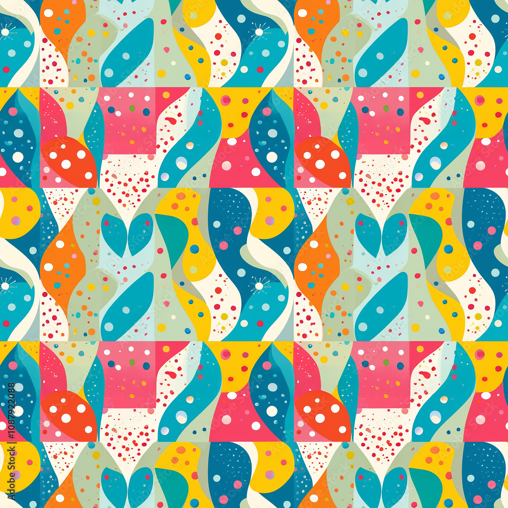 Poster vibrant abstract patterns burst with color and creativity in playful design