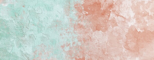 Fototapeta premium Soft pastel hues of turquoise and orange blend seamlessly in a watercolor background, creating a unique and visually appealing abstract texture with subtle cracks and variations in color intensity