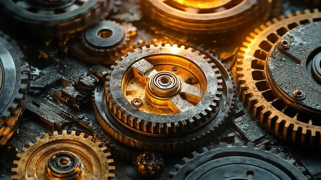 Intricate clockwork gears, steampunk mechanism, detailed texture