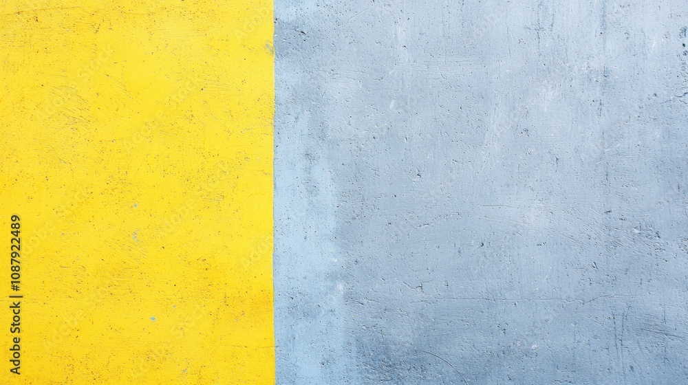 Poster yellow stripe dividing gray concrete wall creating a contrasting background texture, ideal for desig