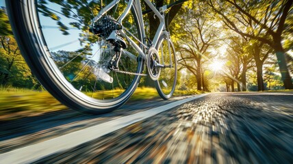 Dynamic cycling adventure on a sunlit path in nature