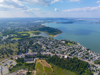 Houghs Neck aerial view at Quincy Bay in city of Quincy, Massachusetts MA, USA. 