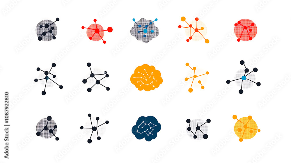 Poster A series of abstract logos featuring dots and lines designed to represent the brain, suitable for contexts such as science innovation and technology development