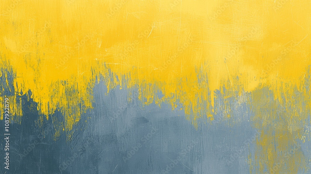 Poster yellow and gray brush strokes creating an abstract painting background with a textured and artistic 