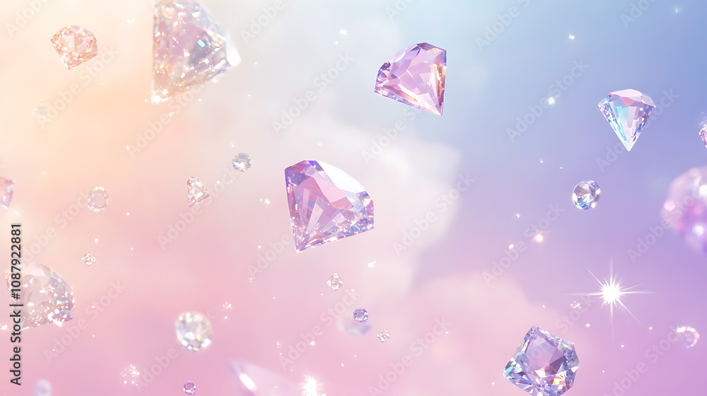Aufkleber A soft pastel background with sparkling diamonds floating in the air, creating an enchanting and dreamy atmosphere for your product display presentation