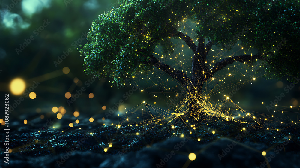 Aufkleber A conceptual image illustrating the interconnectedness of global networks, emphasizing the importance of nurturing and protecting the environment for future generations