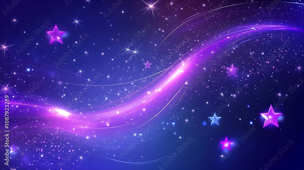 Aufkleber abstract background with glowing purple stars and lines on blue gradient background