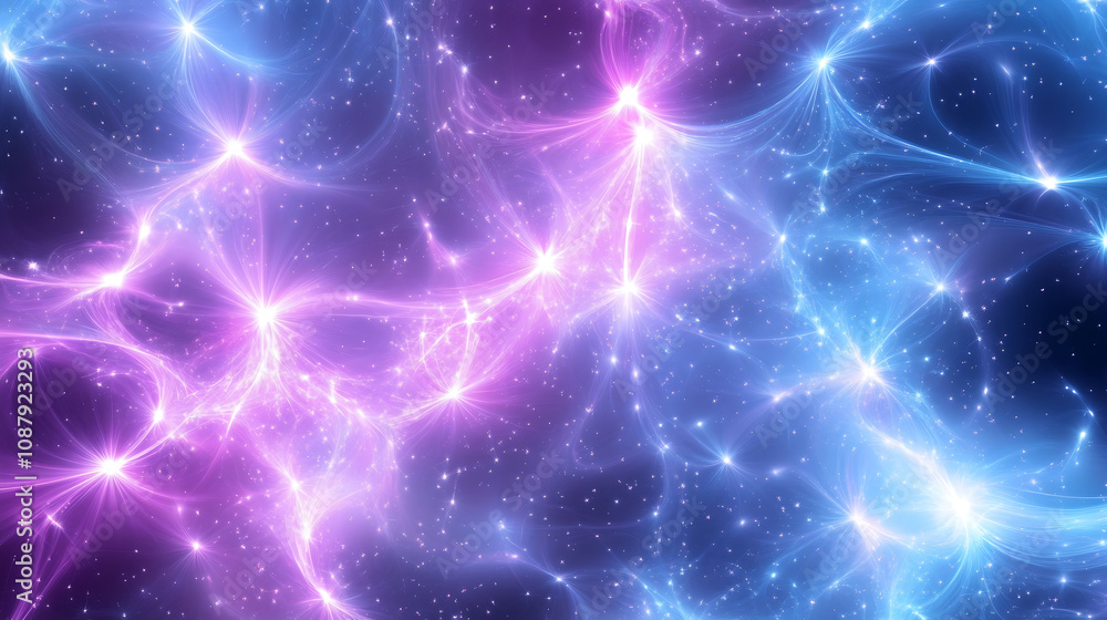 Aufkleber abstract background with glowing purple stars and lines on blue gradient background