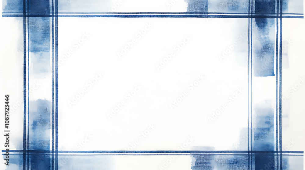 Poster A white background with a blue watercolor plaid patterned frame, with a simple and minimalistic design