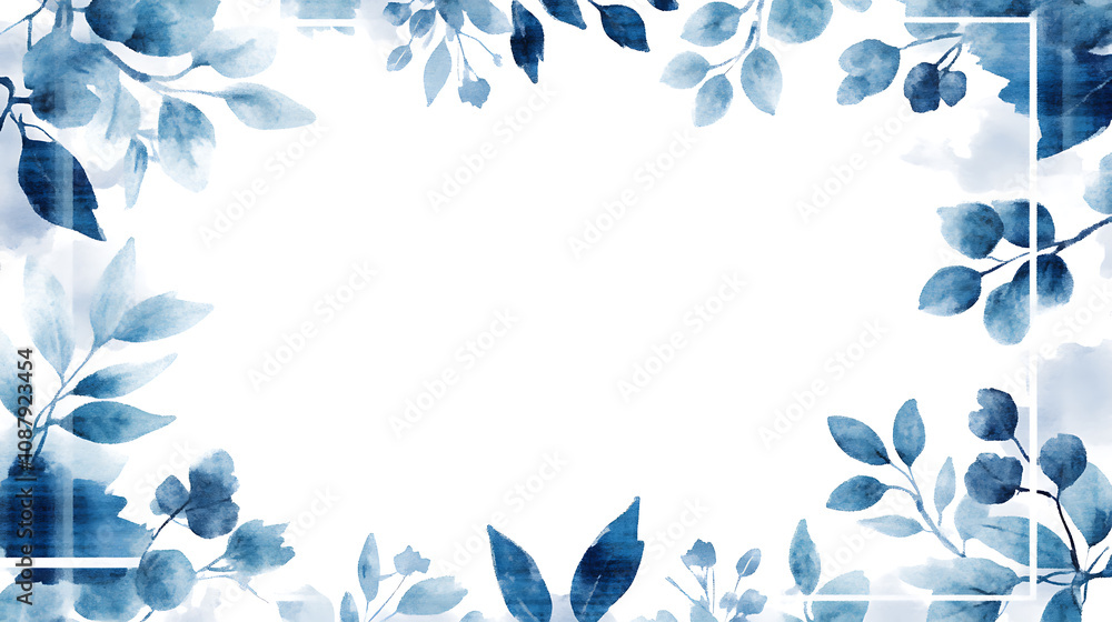 Aufkleber a white background with a blue watercolor plaid patterned frame, with a simple and minimalistic desi