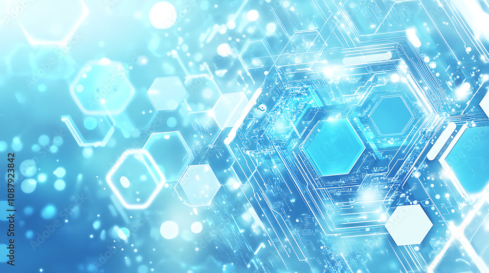 Aufkleber Abstract background with blue triangles and flying particles on a white background