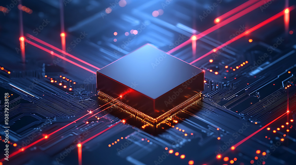 Leinwandbilder abstract background with digital chip and laser beams, symbolizing the future of technology in ai re