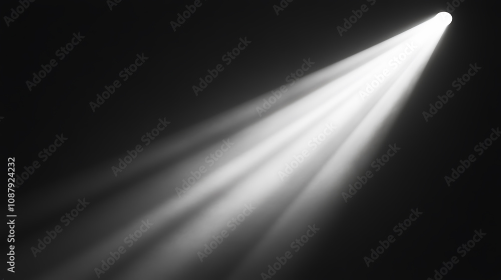 Poster Light gray background with a beam of light shining down, creating an empty space for product display or presentation