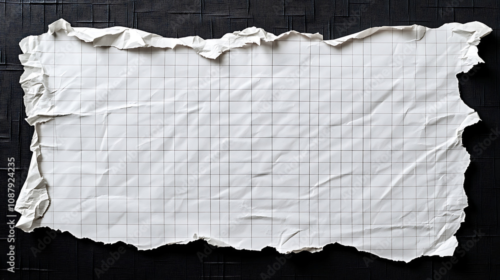 Poster a visual of ripped white graph paper against a black background, offering a torn paper texture with 