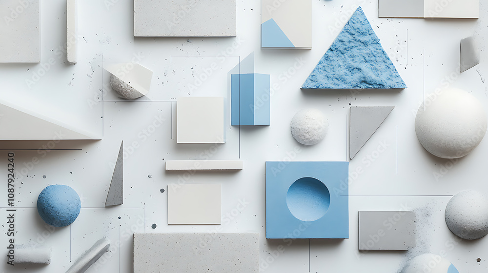 Poster a white background with blue and gray geometric shapes, representing the digital transformation of c