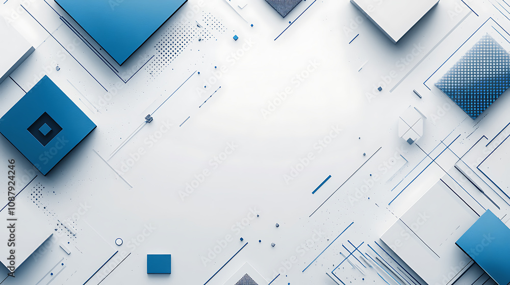 Poster a white background with blue and gray geometric shapes, representing the digital transformation of c