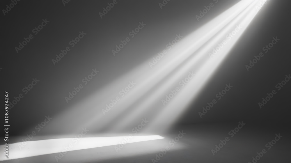 Aufkleber Light gray background with a beam of light shining down, creating an empty space for product display or presentation
