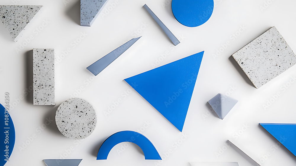 Poster a white background with blue and gray geometric shapes, representing the digital transformation of c