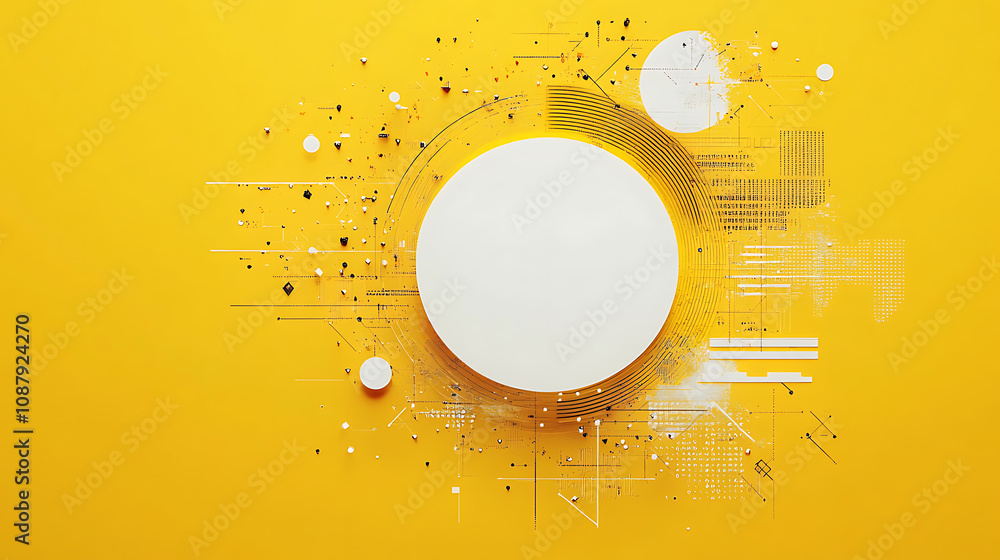 Aufkleber A yellow circle with an abstract design of various shapes and lines around it, representing data or information