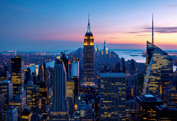 Stunning Manhattan Skyline with Glittering City Lights and Towering Skyscrapers