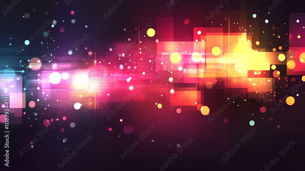 Poster abstract digital background with futuristic geometric shapes and glowing lights, symbolizing technol