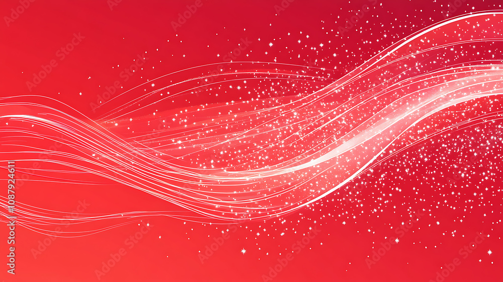 Poster Red background, starlight and light effect lines red color scheme, pink background with white stars