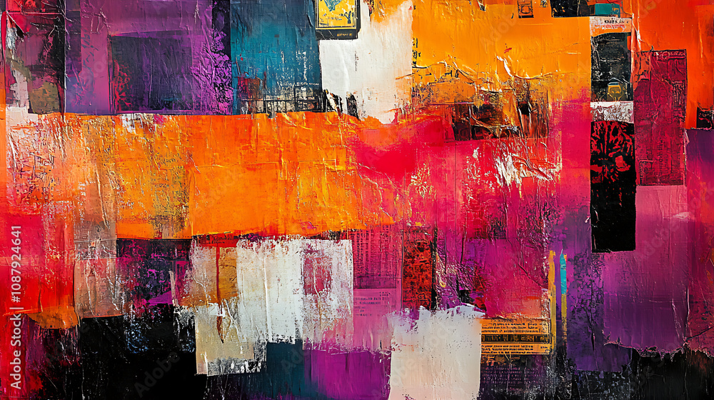 Poster an abstract background created from old, torn street posters, featuring a diverse range of textures 
