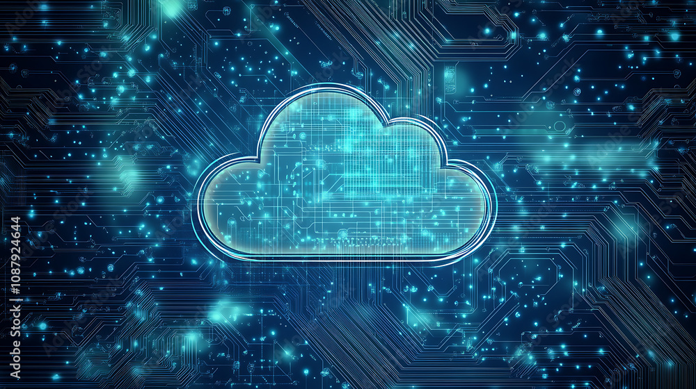 Aufkleber An illustration of secure cloud computing concept, featuring a cloud symbol over a stylized chip, representing the safety and encryption in cloud storage services