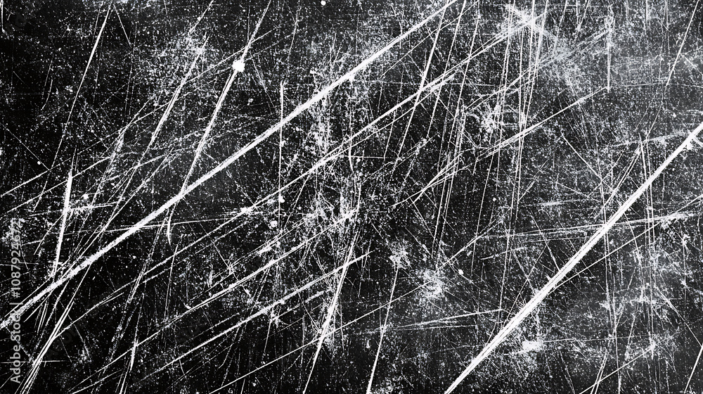 Poster dust and scratches on black surface, abstract background, texture layer for photo editor, old grunge