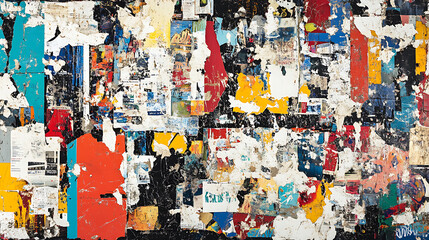 Fototapeta premium An abstract background created from old, torn street posters, featuring a diverse range of textures and colors