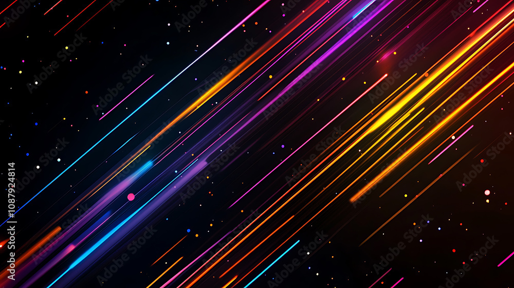 Poster Black background with diagonal thin lines of light