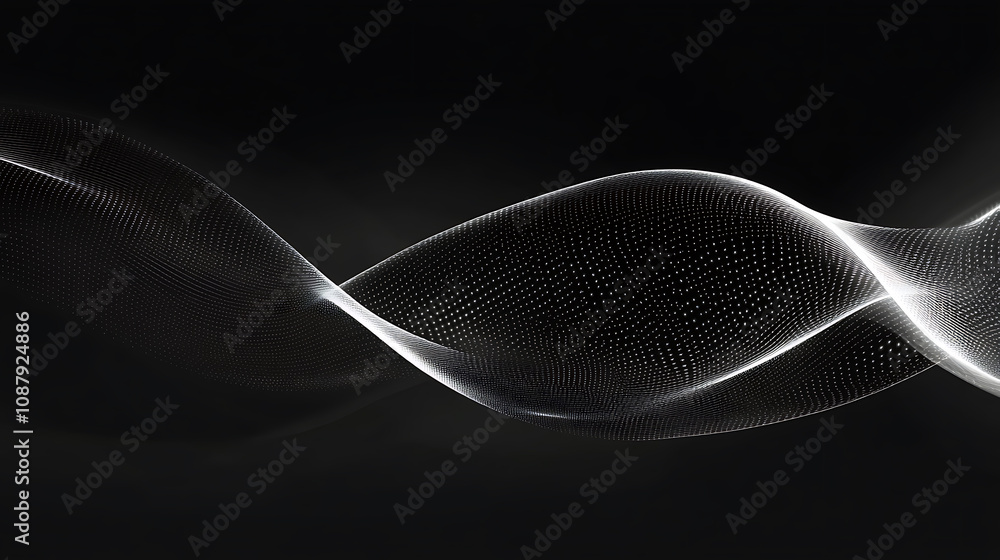 Poster black background with white glowing digital data lines and shapes abstract technology or futuristic 